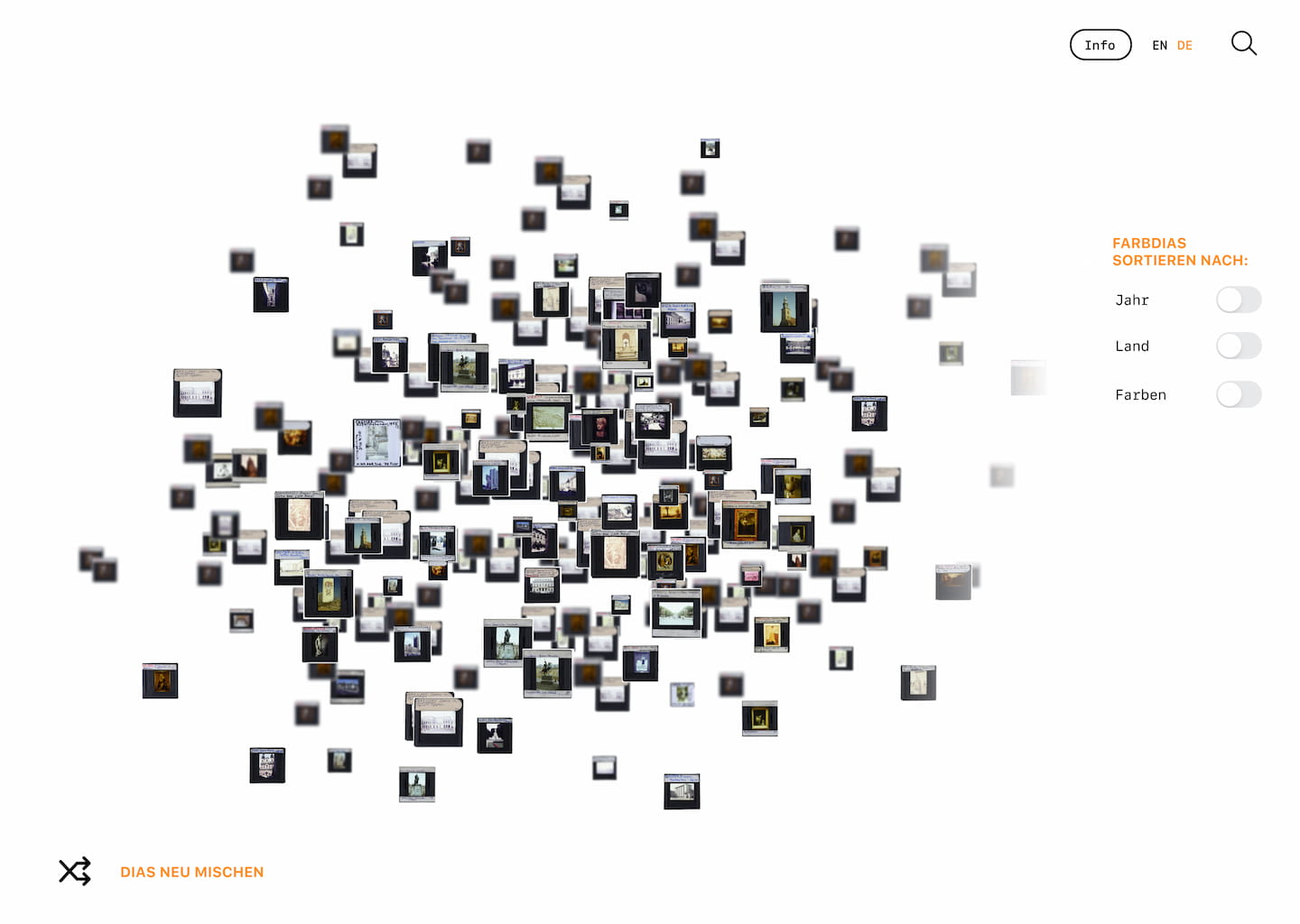 Header Screen der Seite, Darstellung eines Dia-Haufens, der erkundet werden kann