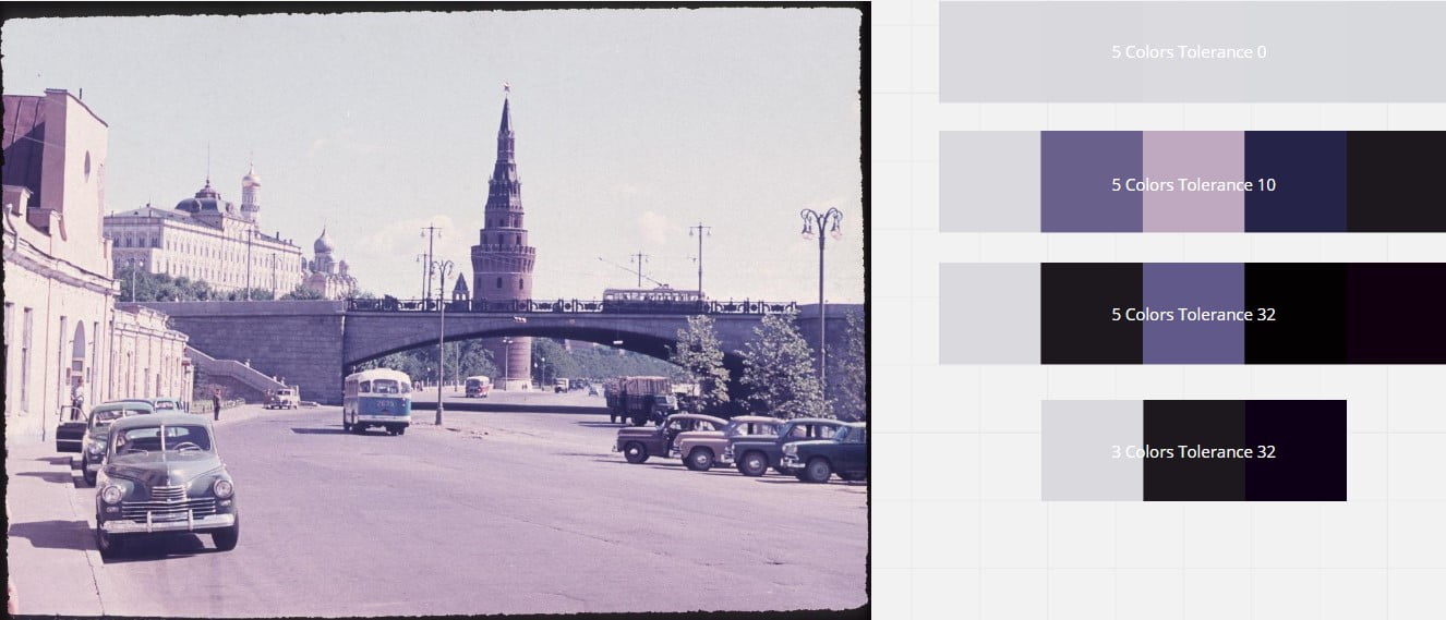 Screenshot eines Dias mit den daraus extrahierten Farben (dunkle Violetttöne)