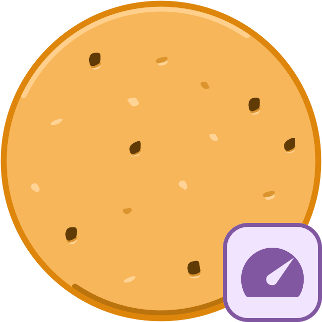 Illustrated Cookie with a speedometer-icon in the down righ corner