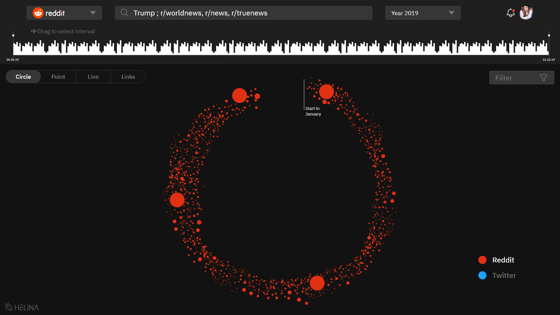 Screenshot of our interface, containing lots of funny bubbles